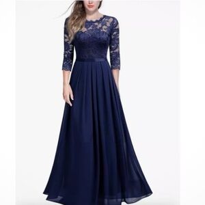 3/4 Sleeves Dress Floral Lace Bridesmaid Cocktail